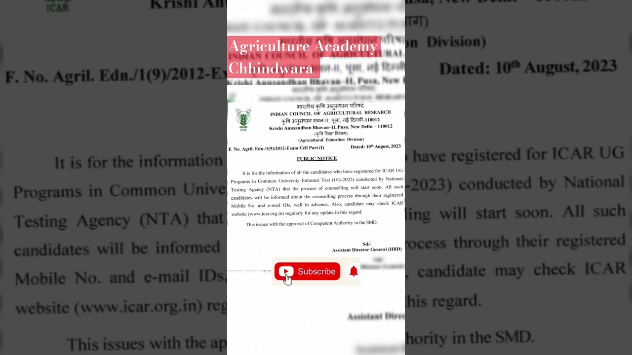 ICAR UG Counselling Date 2023 