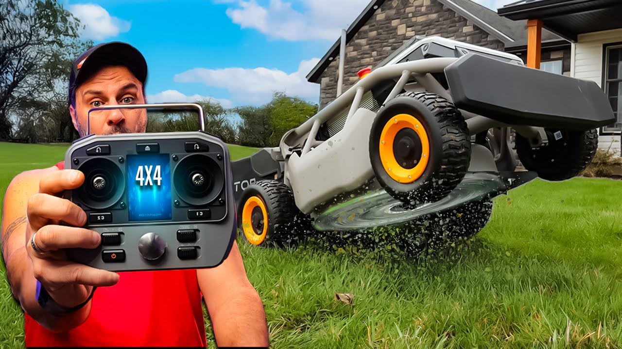 This remote control 4x4 lawnmower has some crazy features