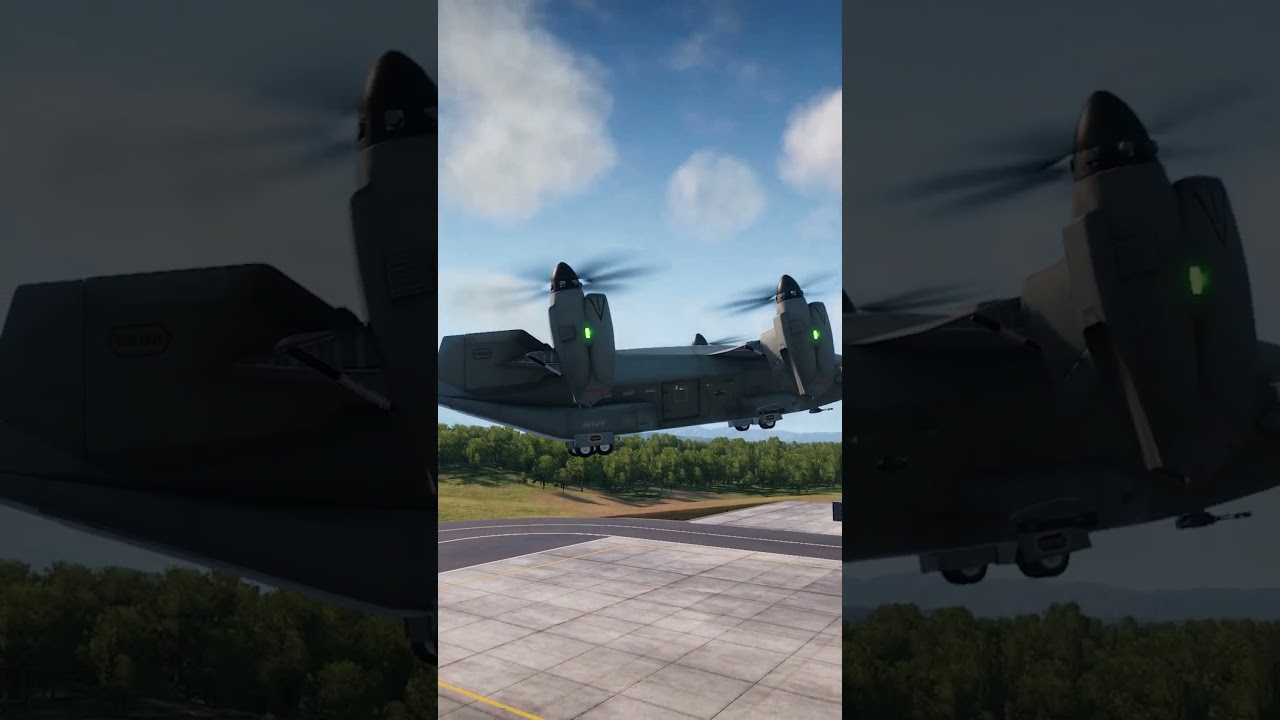 Epic Landing: Tiltrotor Aircraft Touching Down in Style!