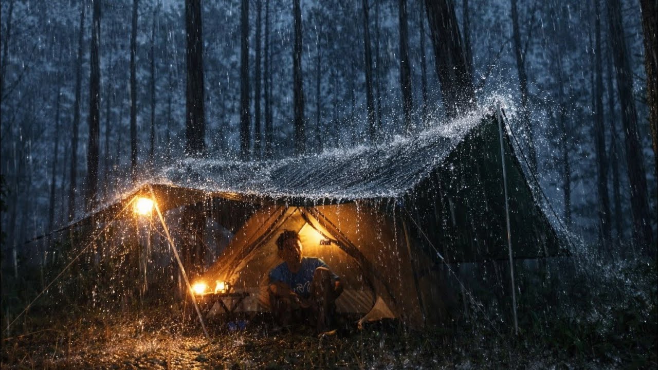 AMAZING ‼️ CAMPING IN THE LONG HEAVY RAIN // 🌧 Heavy Rain Camping and Lightning