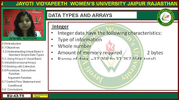 Jayoti Vidyapeeth - Faculty of Engineering and Technology - Data Type and Array
