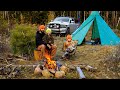 Hot Tent Camping In Forest With Large Tent