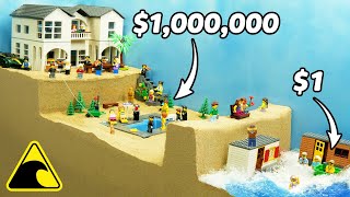 Rich vs Poor  Lego Tsunami Dam Breach Experiment  Wave Machine Destroys Luxury Mansion