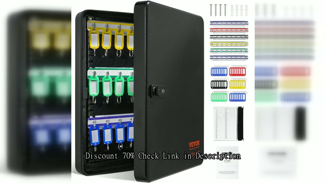 SucceBuy 48/100/200-Key Cabinet Key Lock Box W/ Adjustable Racks Security Key Storage Box Key Organi