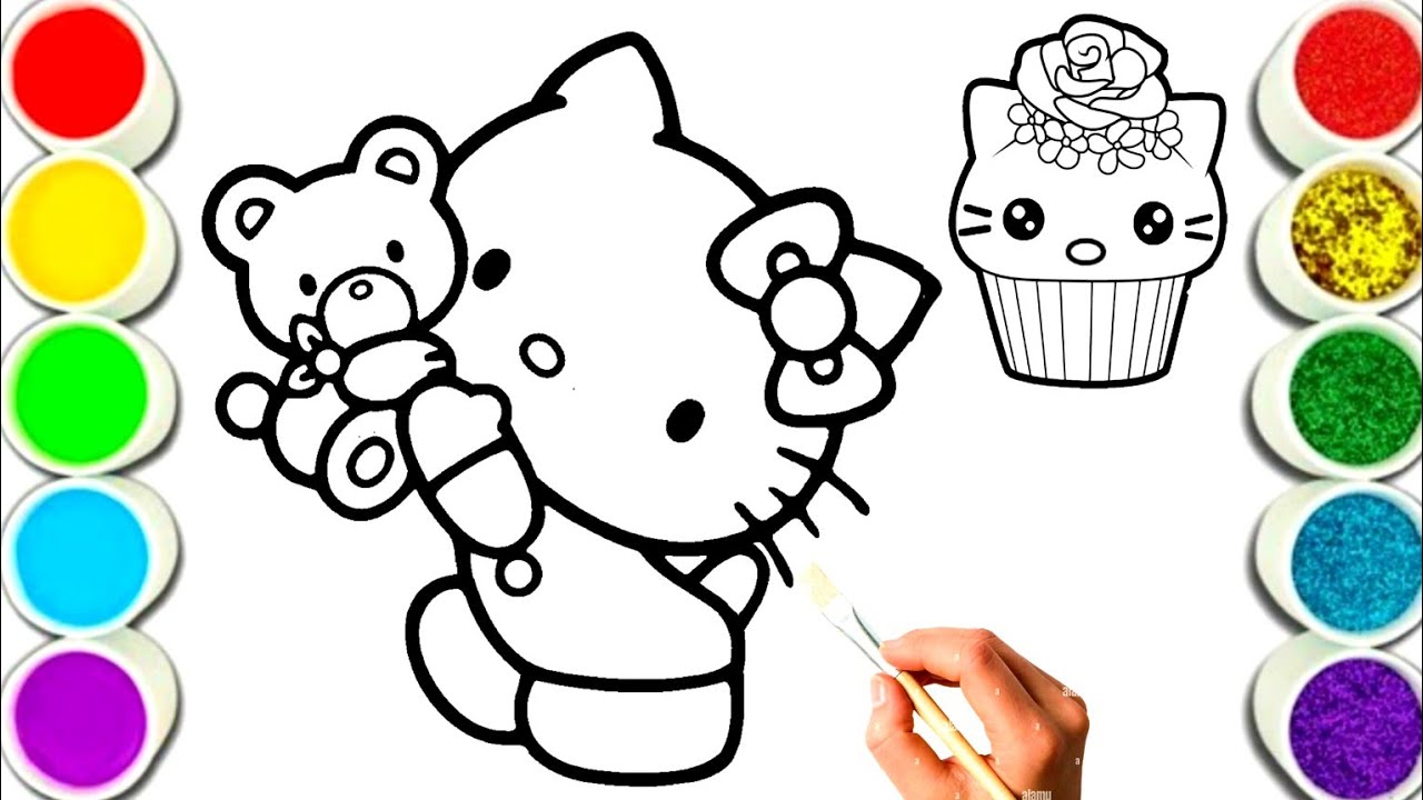 Cute Hello Kitty with Teddy bear 🧸 Drawing, Painting and Coloring for ...