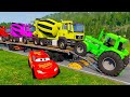 TRANSPORTING PIXAR CARS & FRUITS WITH COLORED & JOHN DEERE vs CLAAS vs TRACTORS - BeamNG.drive #12