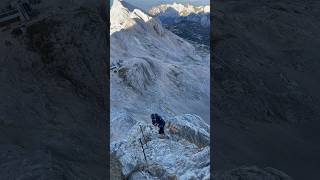 Triglav 50/50 - Scary view 🤯 #fiftyfifty #dangerous #hiking #alps #triglav #scary #shorts  #viral