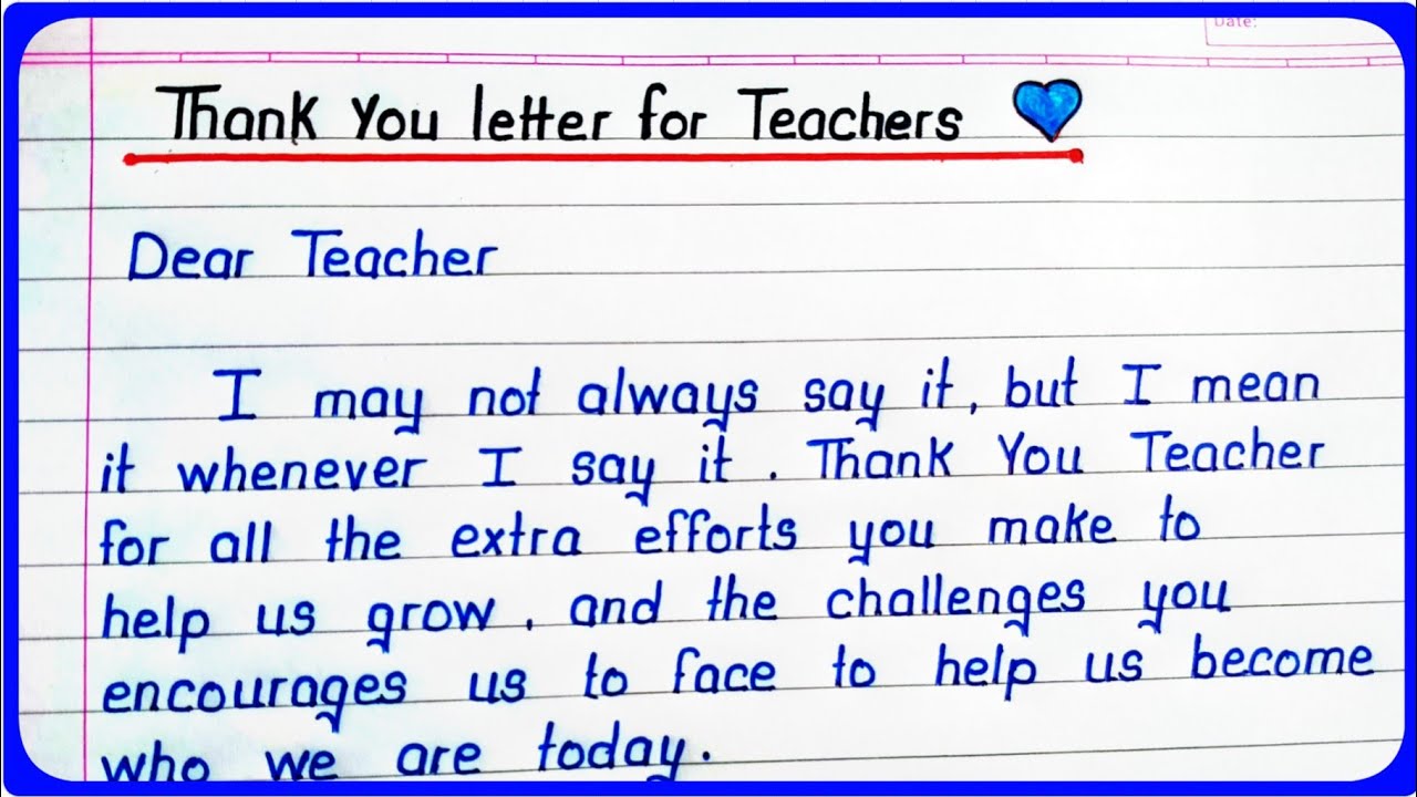Thank You Letter For Teacher's Day || Message Writing For Teachers ...