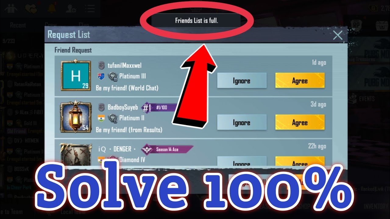 How To Fix Friend list is full Problem in Pubg Mobile | Pubg me friend accept nahi ho raha hai