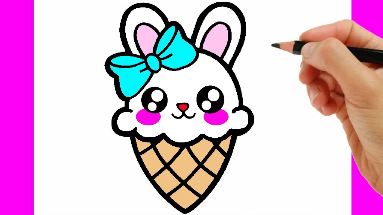 Desenho de casquinha de sorvete kawaii para colorir