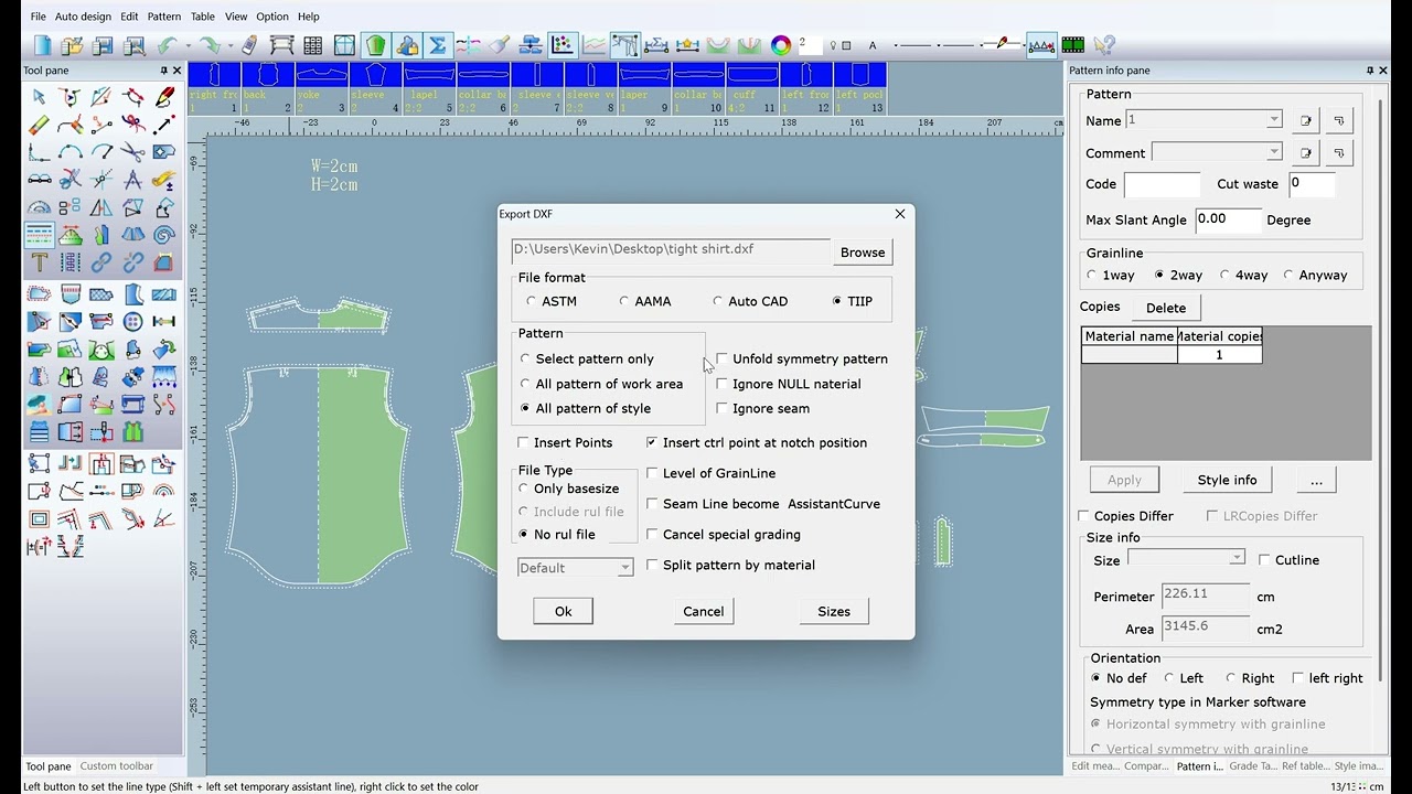 Export a DXF file in TIIP format---GetonAgain Garment CAD