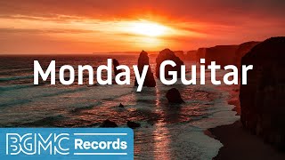 Monday Guitar: Calm Waves and Beach Sunset Scenery with Acoustic Guitar Instrumental Music