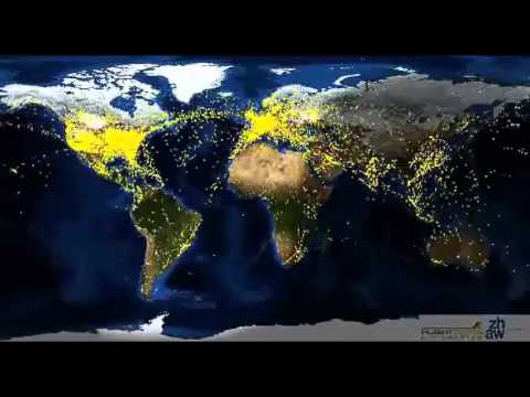Схема или карта полетов самолетов по всему миру, из космоса в течении суток