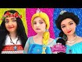 Disney Princesses Costumes & Kids Makeup with Colors Paints Play with Real Princess Dresses