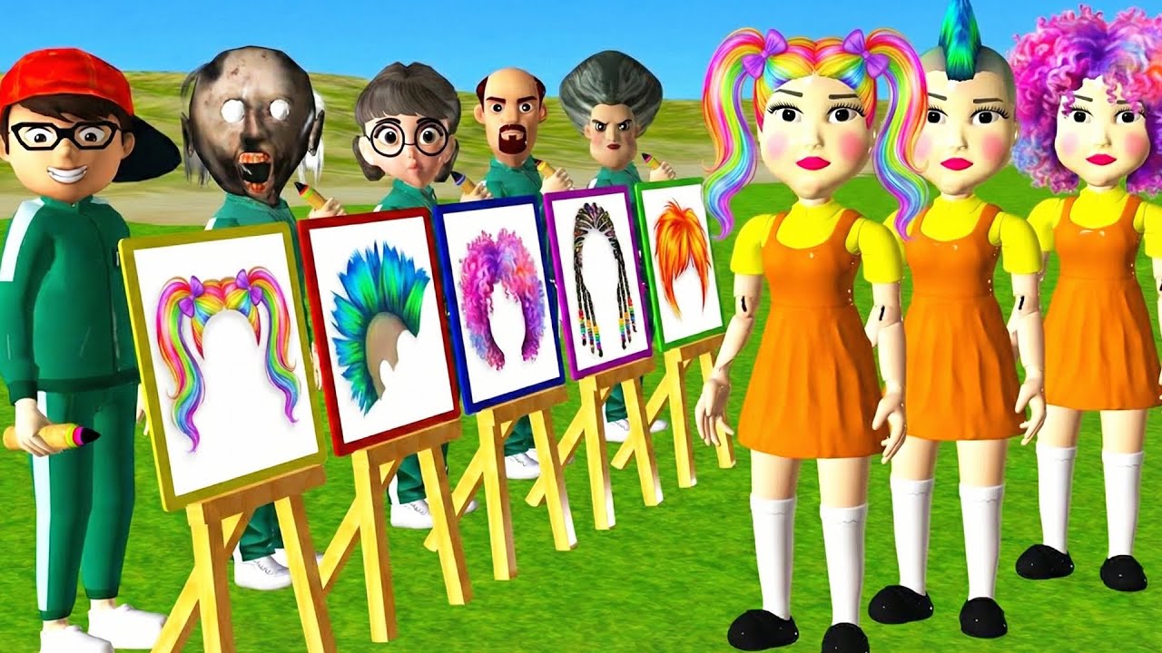 Scary Teacher 3D vs Squid Game Draw Hair Squid Girl Beautiful or Error Challenge 5 Times Challenge