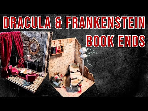 I made some Gothic Minis! Dracula and Frankenstein Bookends🦇