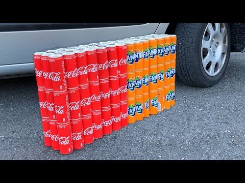 đè bẹp 100 lon coca và 100 lon fanta bằng xe oto – cán bẹp mọi thứ bằng xe hơi