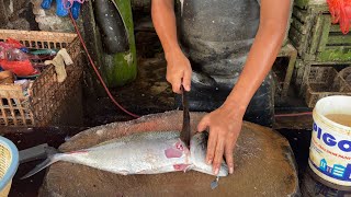 TREVALLY FISH CUTTING SKILLS BY FAST FISH CUTTER || ATJEH MARKET SEAFOOD 🔪🔥