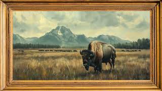 YELLOWSTONE NATIONAL PARK FRAME TV ART BISON SCREENSAVER WALLPAPER BACKGROUND | OIL PAINTING ART 4K