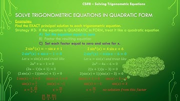 Solving Trig Equations - Solving Equations in Quadratic Form (STE Part D)