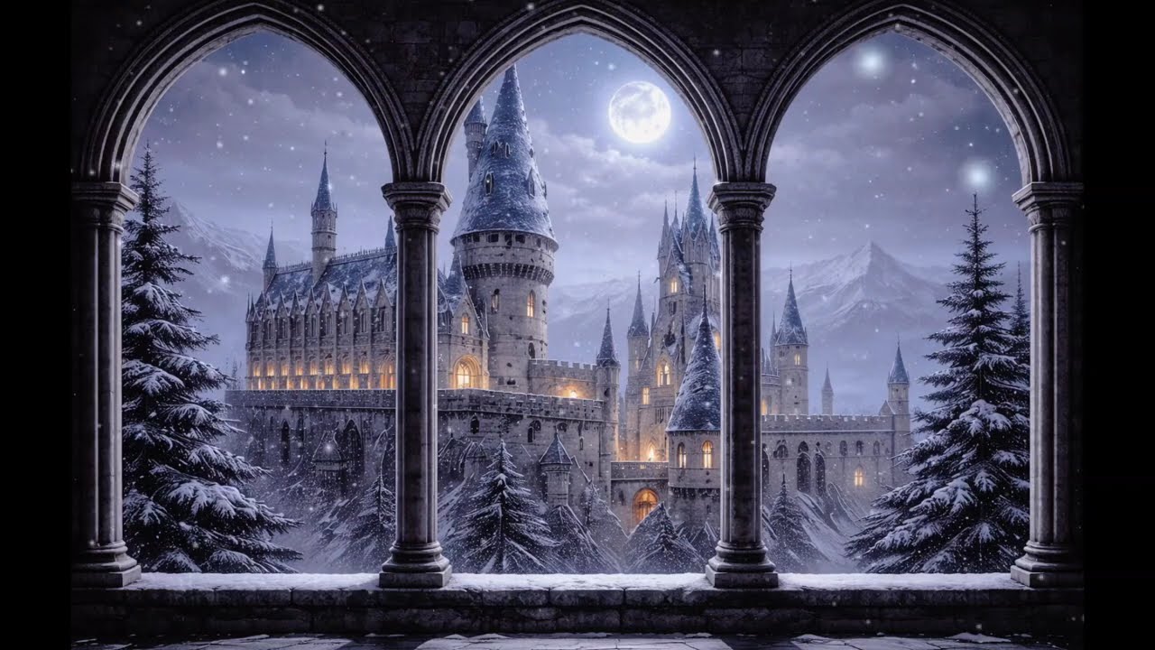Harry Potter Christmas 🎄 | Hogwarts Window View | Soft Relaxing Ambient
