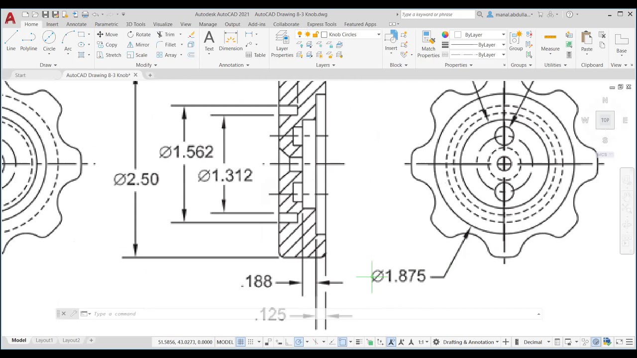 AutoCAD 2021 _ Practice 13_ Polar Array_ Object Snap Tracking _ Knob ...