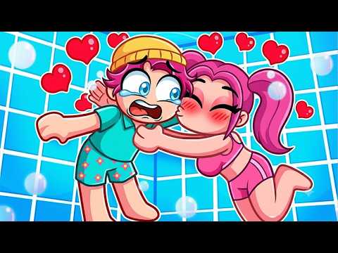 Mira and Abby share a loving kiss in the pool on Roblox! 😍❤