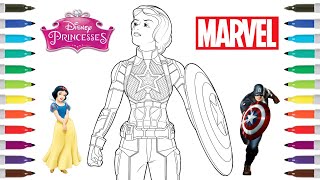 Disney Princesses as Superheroes Coloring Book Page | Snow White as Captain America