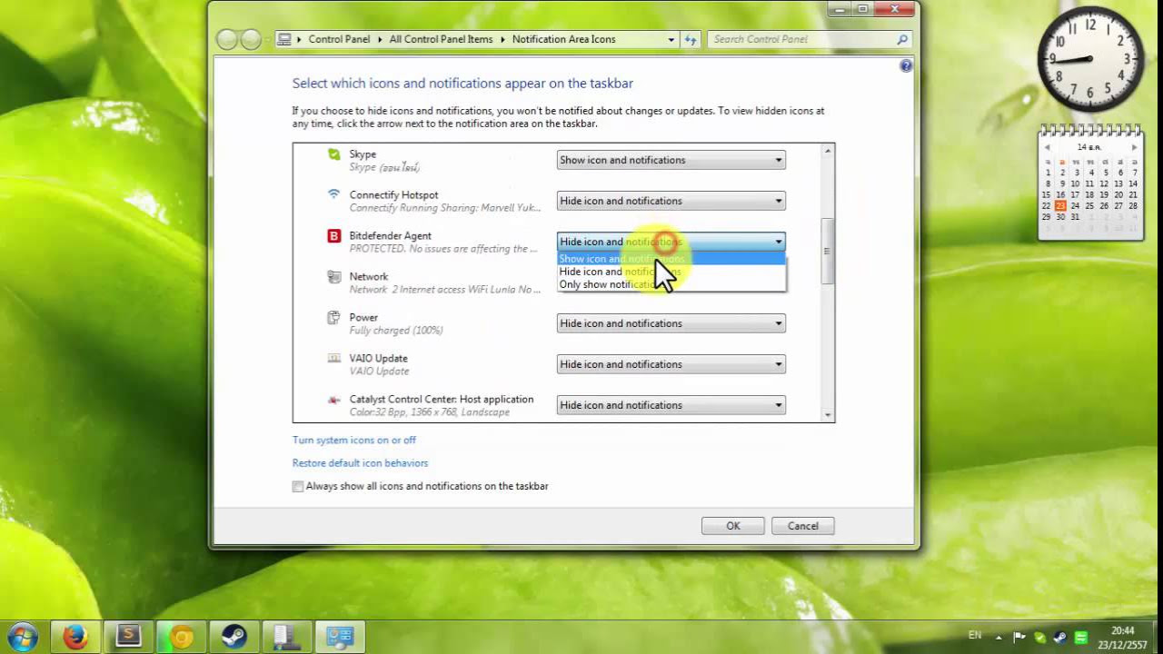 วิธี ซ่อน taskbar windows 7 New Update วิธีซ่อน แสดงไอคอนบน Taskbar ใน Windows 7