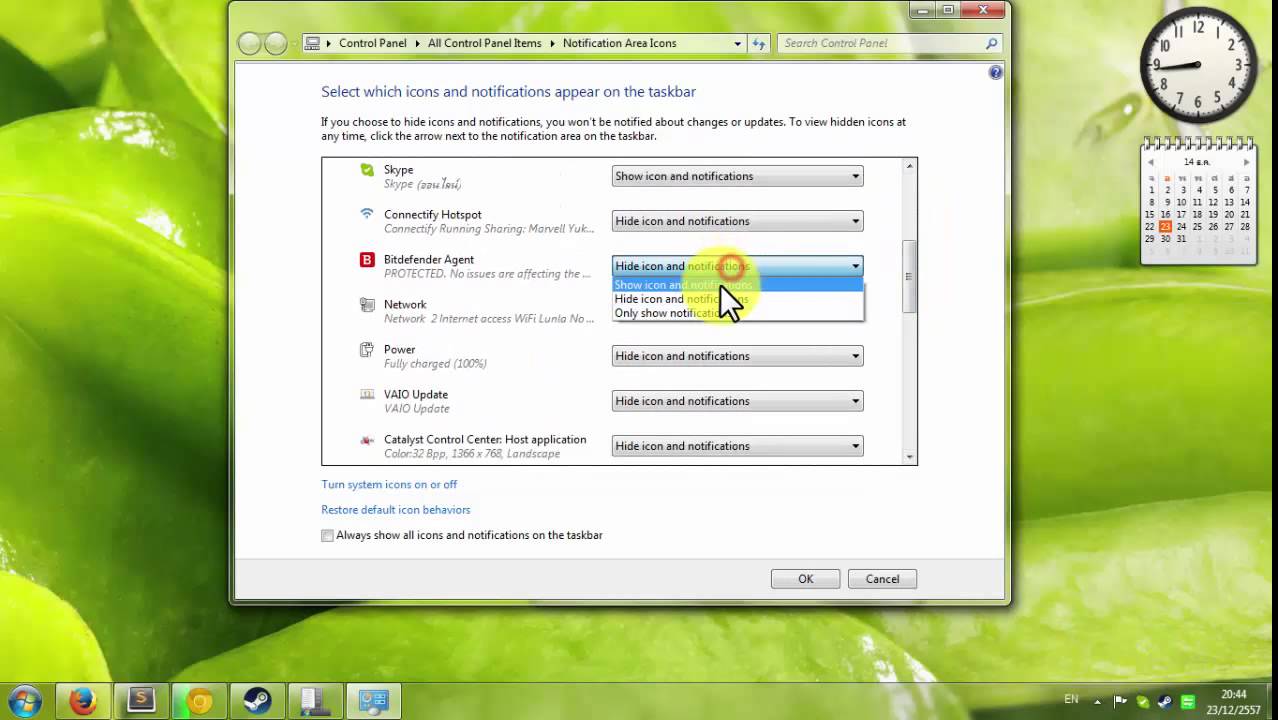 วิธีซ่อน แสดงไอคอนบน Taskbar ใน Windows 7