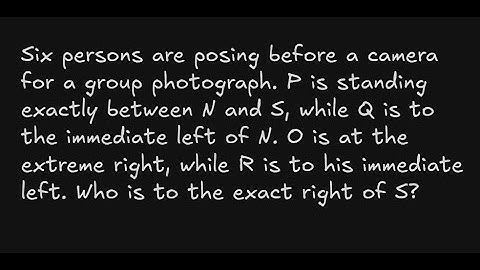 Six persons are posing before a camera for a group photograph. P is standing exactly between N and S