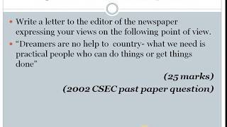 Letter to the Editor - CSEC English Paper 2 -2018 Format