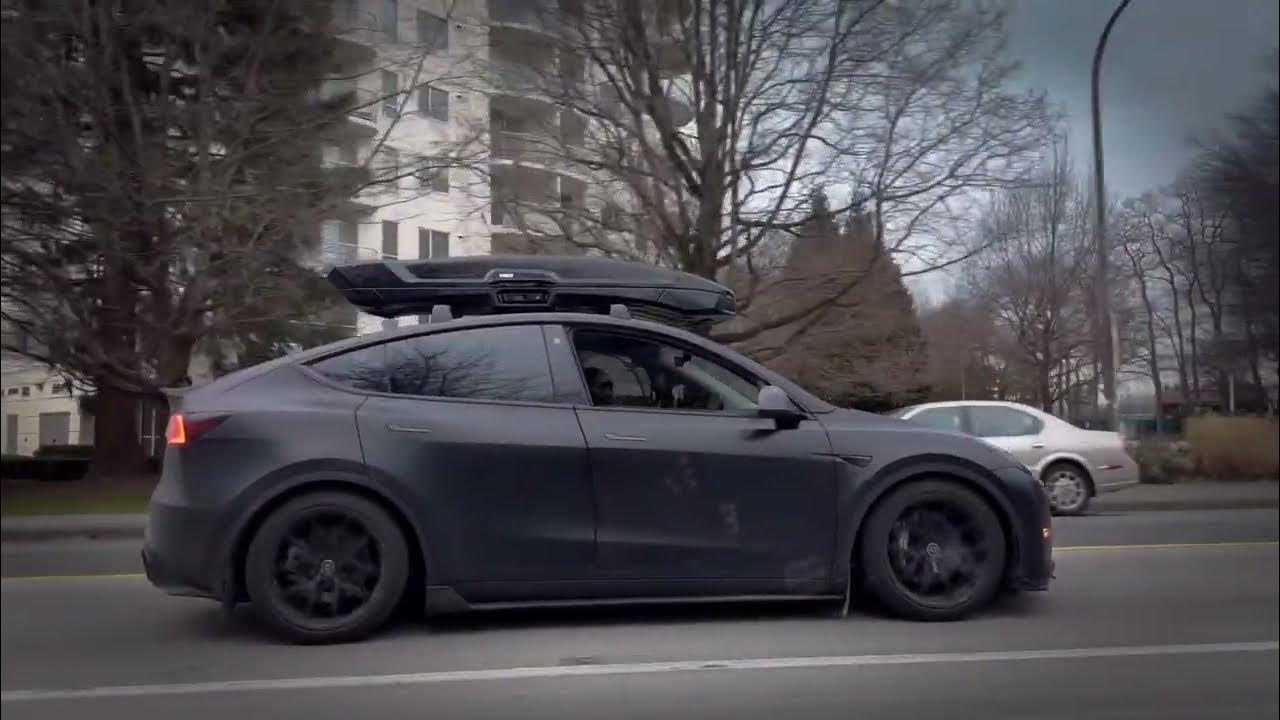 Stealth Tesla Model Y with Thule Ski Box 