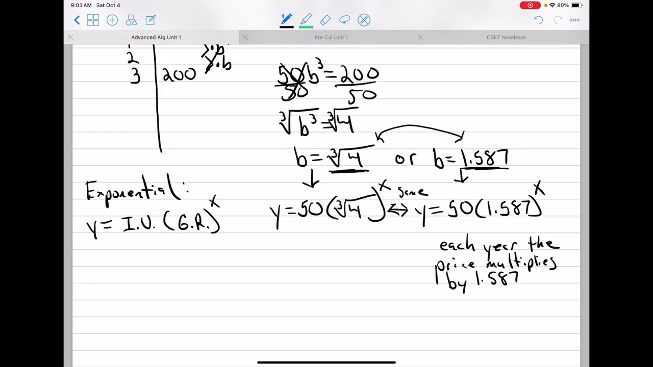 Writing Exponential Equations With Fractional Exponents