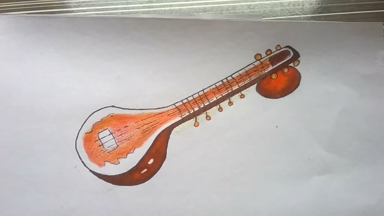 How To Draw Sitar Vasant Panchami Drawing Musical Instrument Drawing