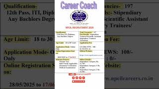 Npcil Recruitment 2025 Npcil Stipendiary Traineescientific Assistant Recruitment