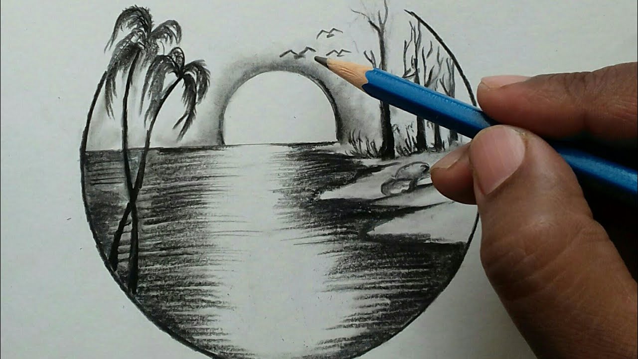 Nature Scenery Drawing for Beginners / New year card ideas - YouTube