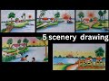 5 Village scenery drawing |Easy oil pastel Scenery drawing |Nature drawing |Morning village drawing.