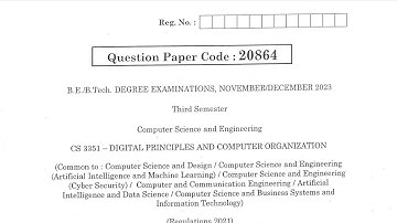 CS3351 | Digital Principles and Computer Organization | Nov Dec 2023 | Anna University | Questions