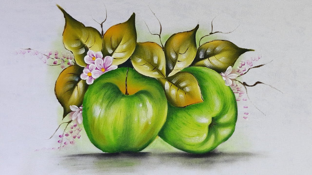Como pintar  maçã verde  Pintura em tecido para iniciantes