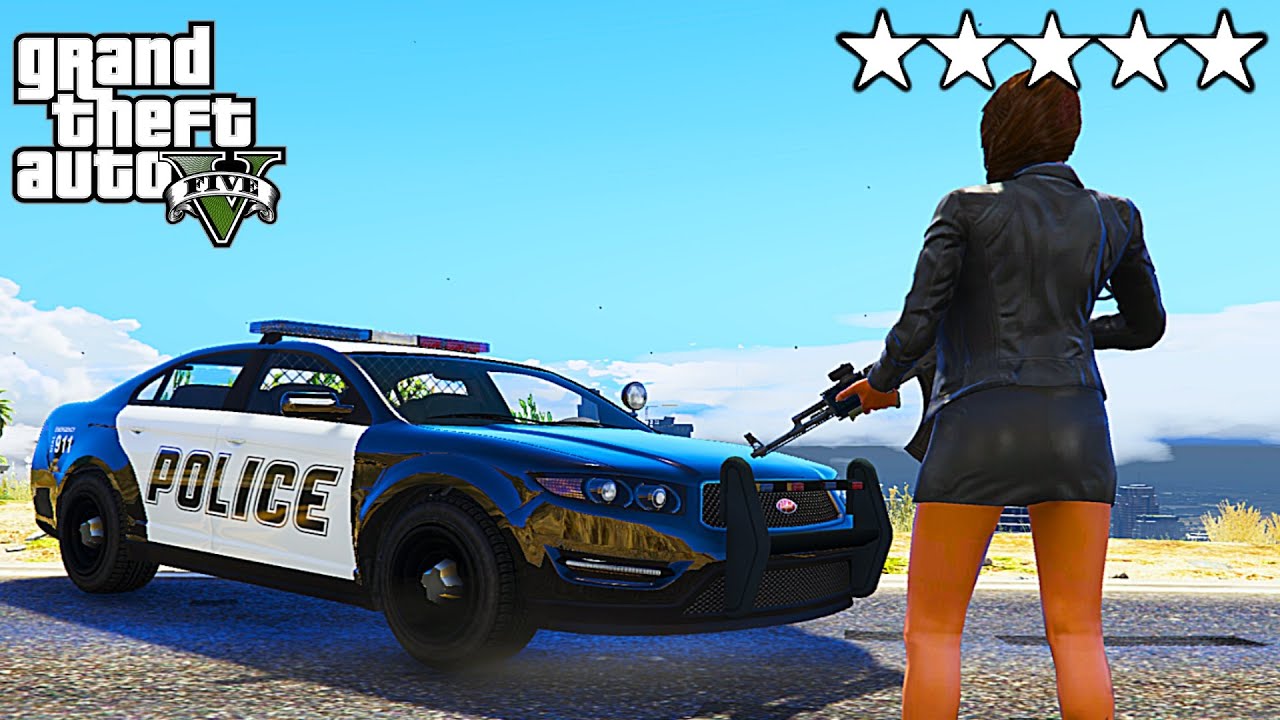 GTA 5 CRAZY GIRL FIVE STAR WANTED LEVEL POLICE RAMPAGE ESCAPE LOS ...