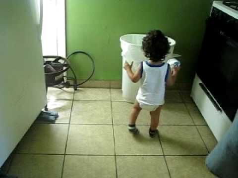 Robert Rojas throwing dirty diaper 1yr