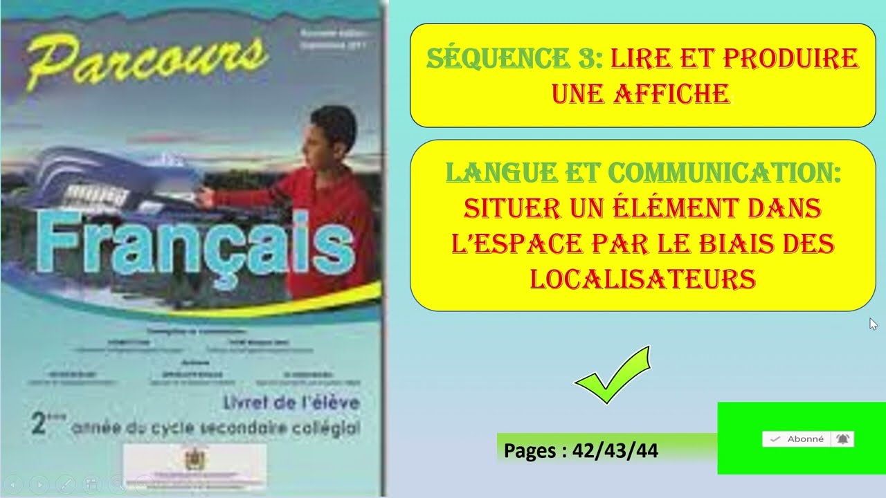 Langue : Situer un élément dans l'espace par le biais des localisateurs 2ème AC, pages: 42/43/44