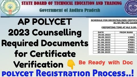AP POLYCET 2023 Required Documents for Certificate Verification/APPOLYCET 2023 Counselling imp Dates
