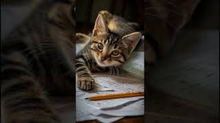 “Kitten tries to ‘help’ with homework 📝😺”#Kitten #CuteCat #HomeworkBuddy #CatLovers #FunnyPets