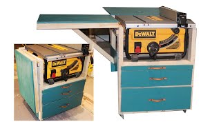 How to Build a  Mobile Table Saw Cart with Storage and Folding Outfeed and Infeed Tables