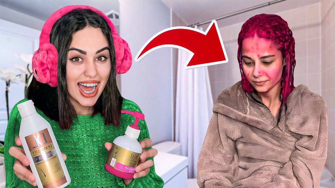 تو شامپو سعیده رنگ صورتی ریختیم!!😱با شامپو رنگ پرنکش کردم😈