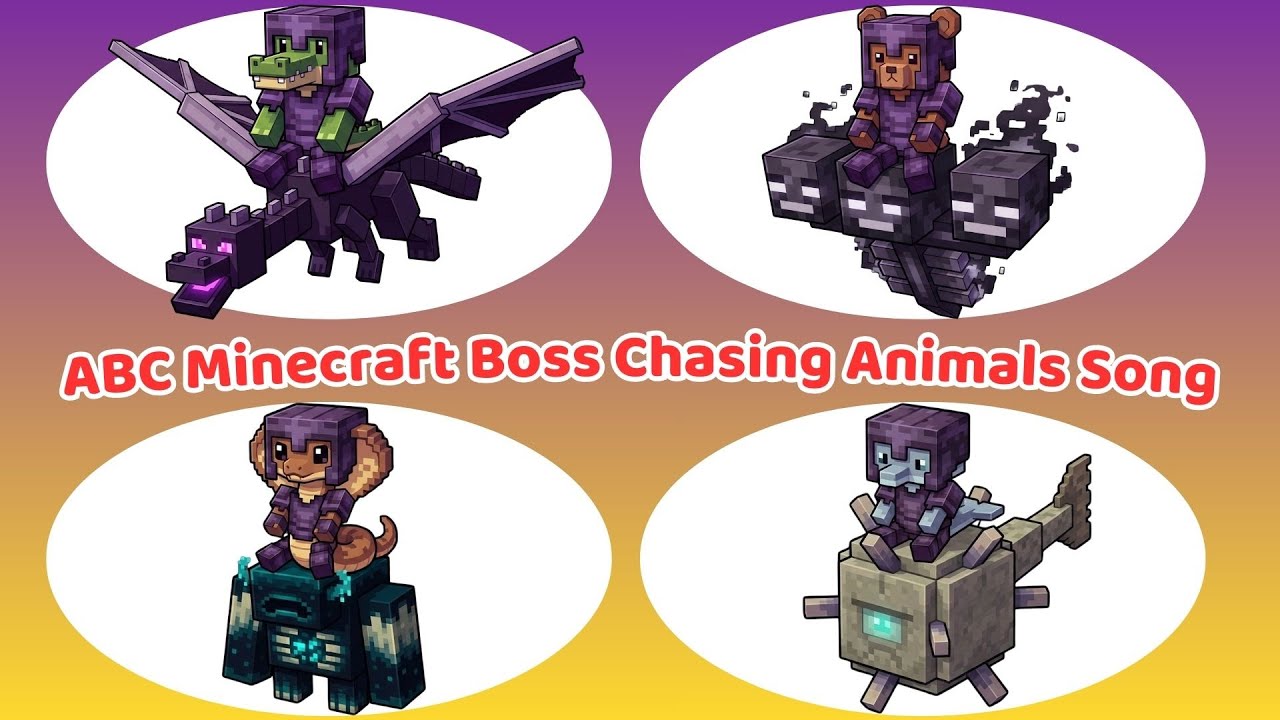 Звуки животных ABC 🐾 Животные Minecraft, преследуемые боссами | Изучаем алфавит от A до Z | Neigh...