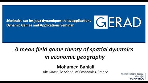 A mean field game theory of spatial dynamics in economic geography, Mohamed Bahlali