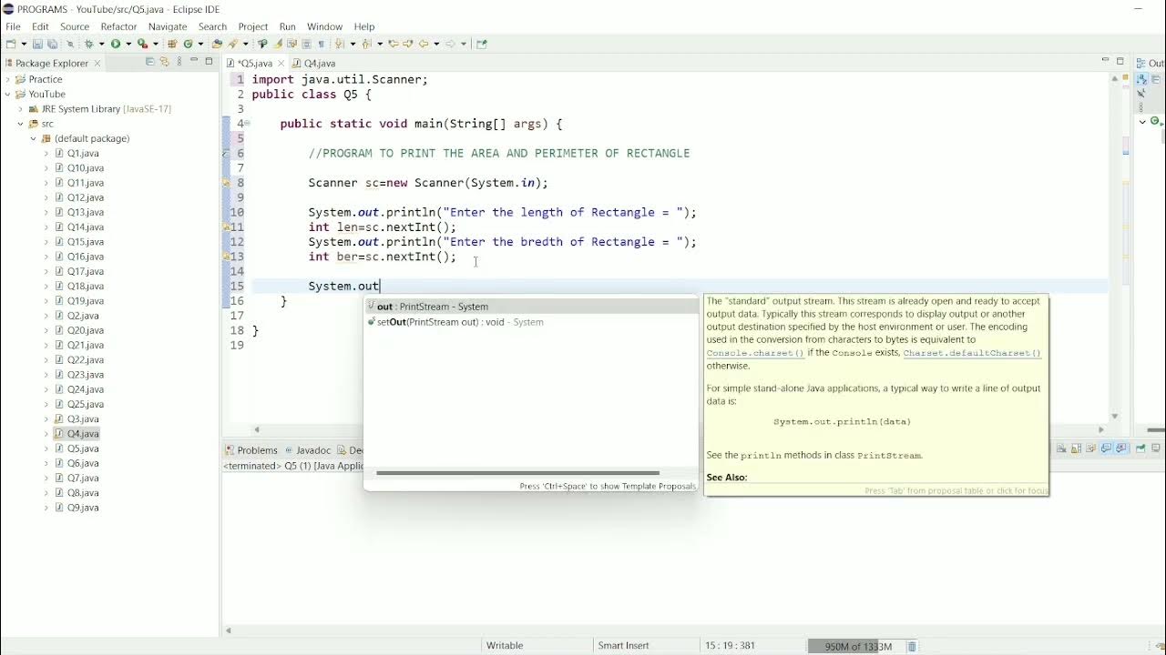 || 5 || Java program to calculate Area and Perimeter of Rectangle ...